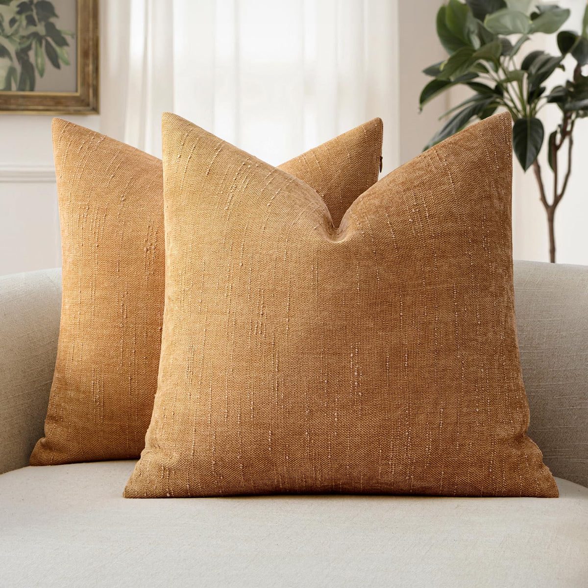MIULEE Textured Chenille Throw Pillow Covers 20x20 Inch Taupe Grey