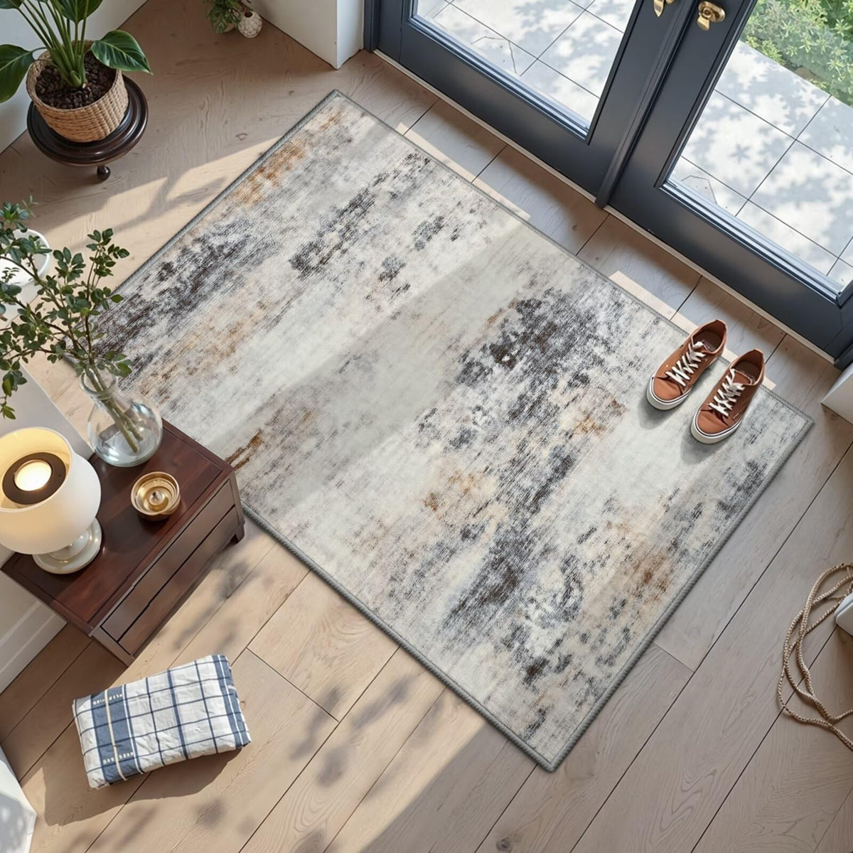 Toneed 4'x6' Washable Area Rugs for Bedroom Living Room, 48"x72" Grey