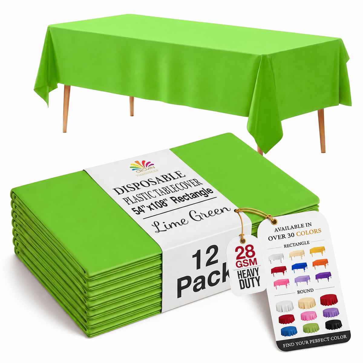Exquisite 12-Pack Premium Plastic Tablecloth 12-Pack Premium Plastic Tablecloth 84in. Round Table Cover - Emerald Green