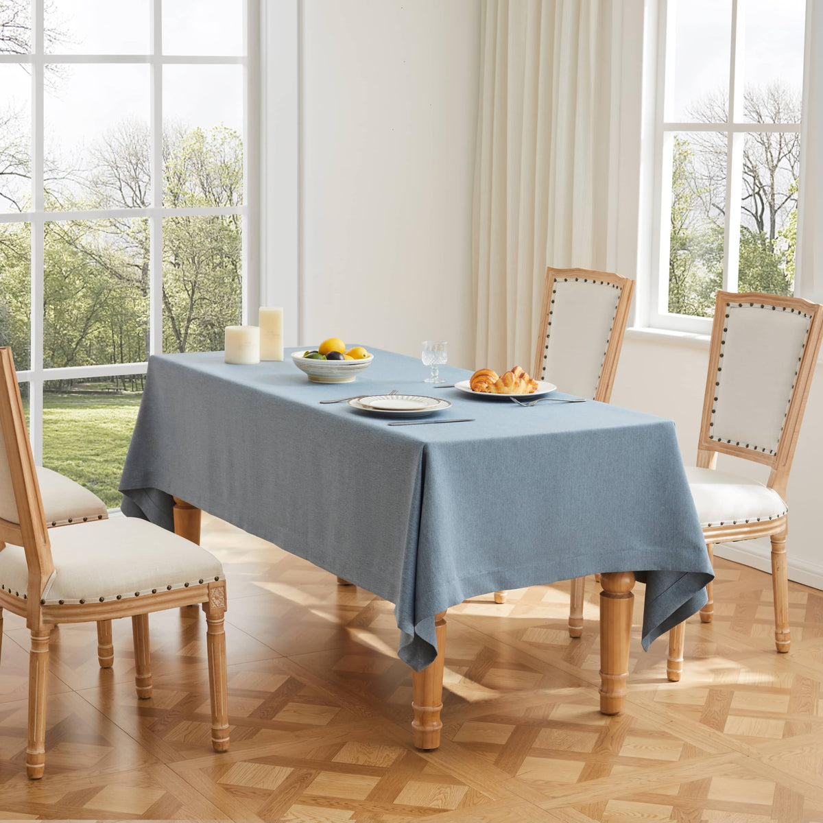 ZeeMart Linen Textured Rectangle Table Cloth, 60x104 Inch Light Tan