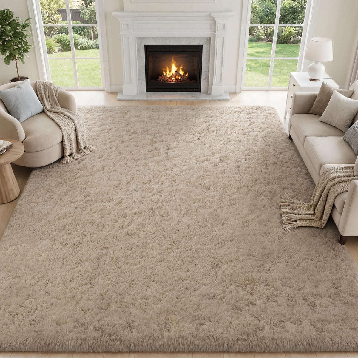 PLHXFR 8x10 Area Rugs Living Room: Fluffy Bedroom Soft Shag Rug Black Grey
