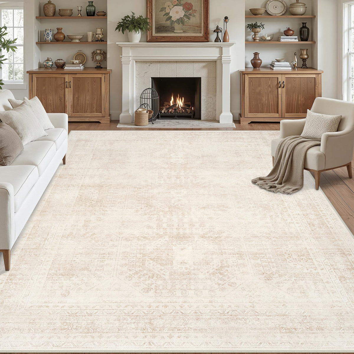 8x10 Area Rugs Living Room: Bedroom Neutral Washable Carpet Beige