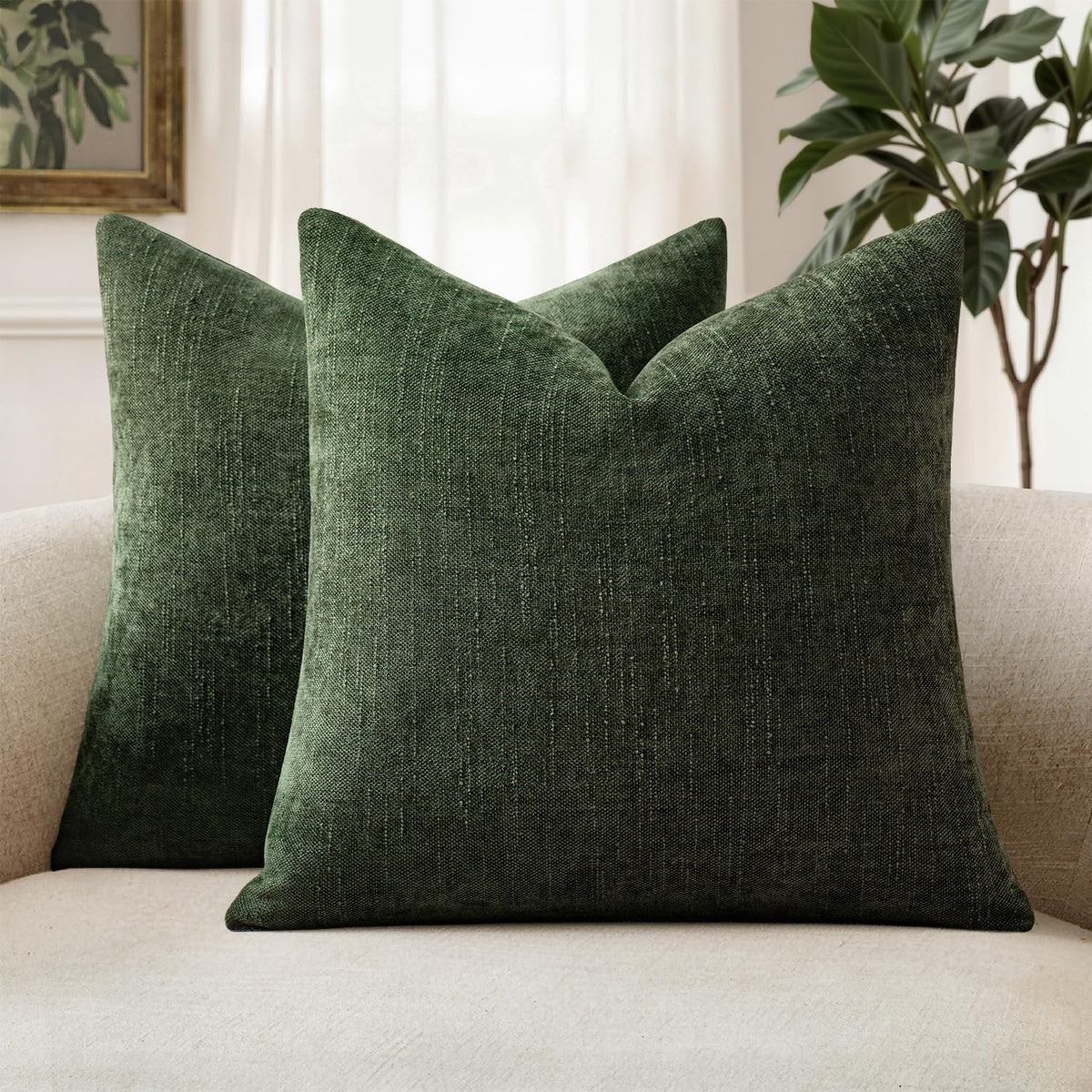 MIULEE Textured Chenille Throw Pillow Covers 20x20 Inch Taupe Grey