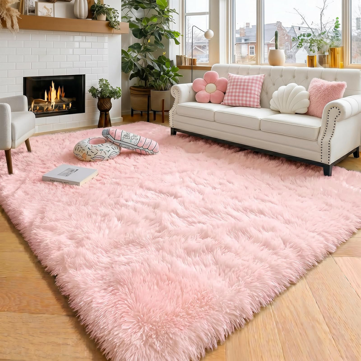 Amdrebio Grass Green Fluffy Area Rug 4x6 for Bedroom Classroom Living Room