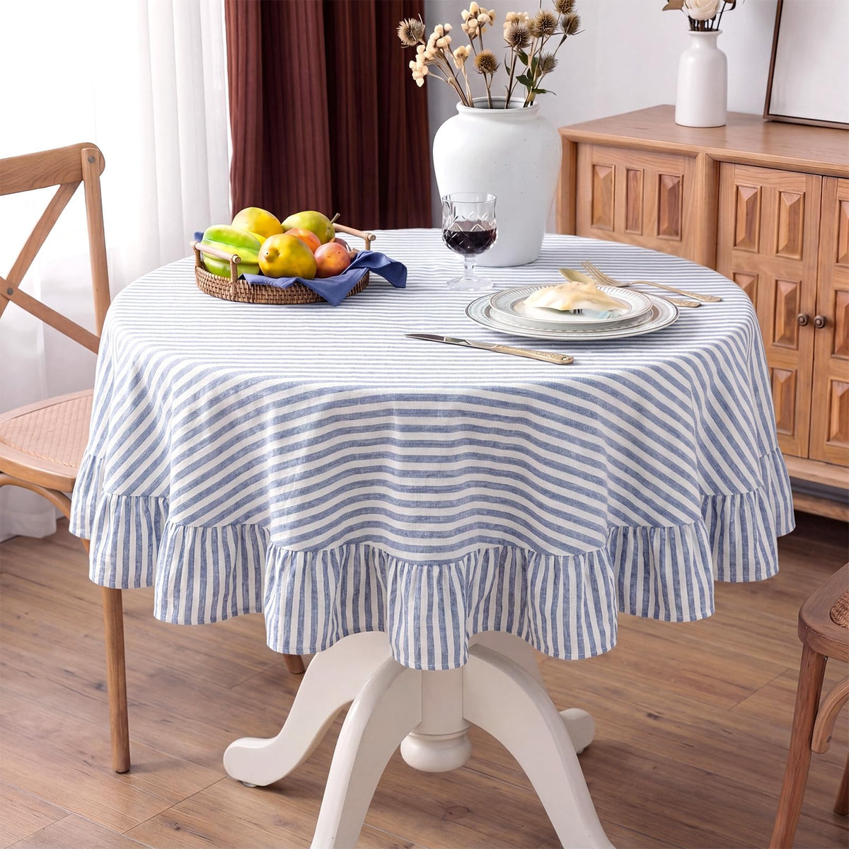 Boao Cotton Striped Tablecloth Rectangle 52" X 70" Beige White