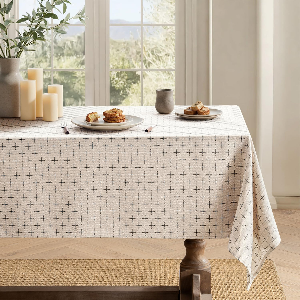 MIULEE Olive Green Rectangle Cross-Star Textured Table Cloth 60x84 Inch