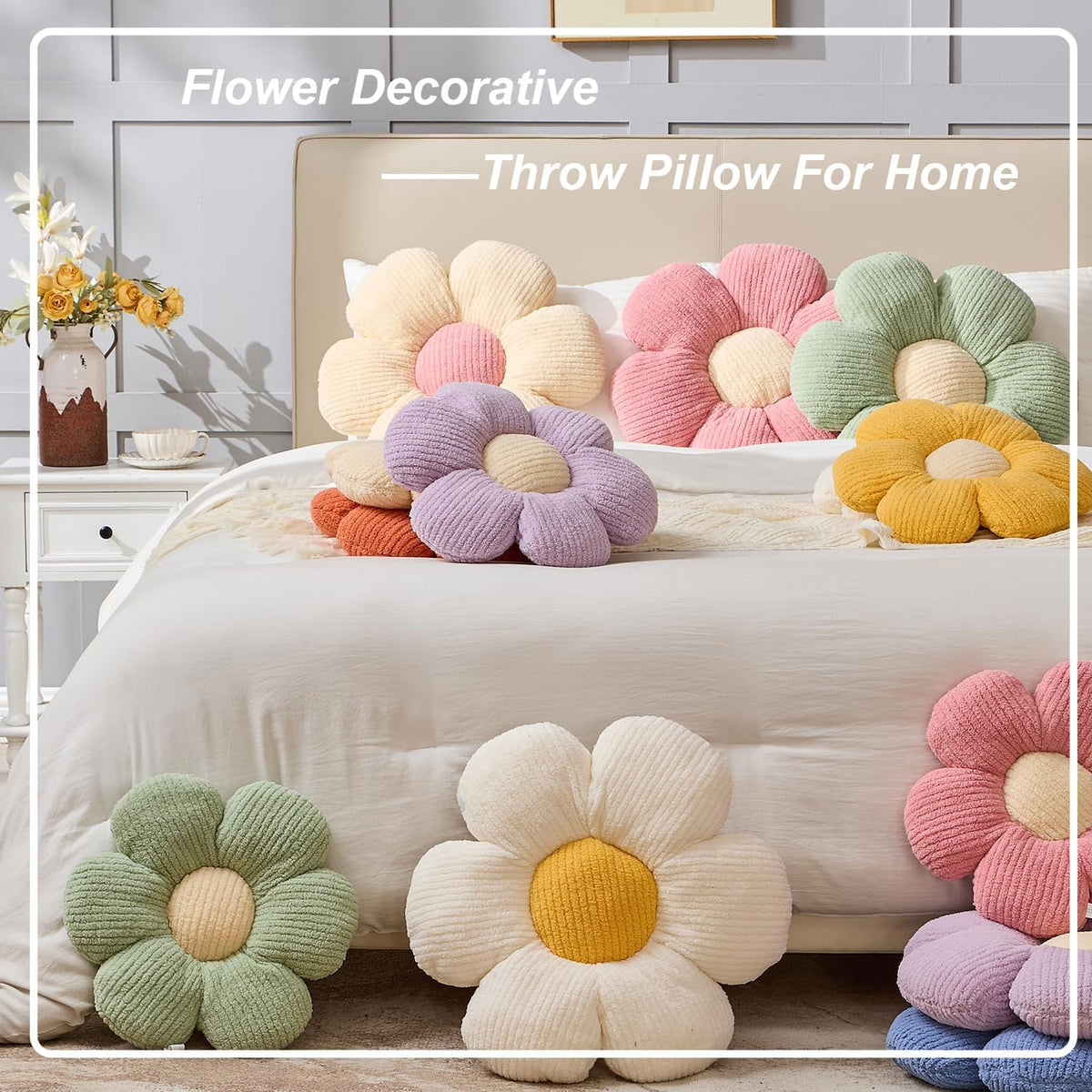 XIAIJIA Flower Pillow, Pink Daisy Throw Pillows, Flower Cushion 15.7 Inch