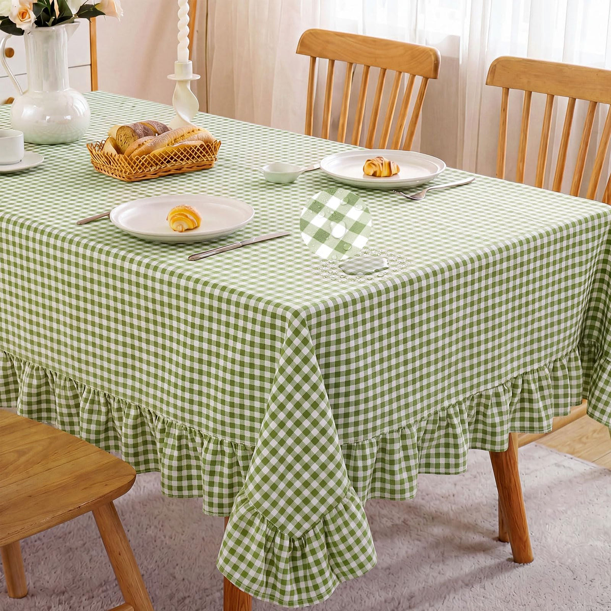 Mindsoft Brown Ruffled Gingham Tablecloth, 52 x 70 Inches, Rectangle