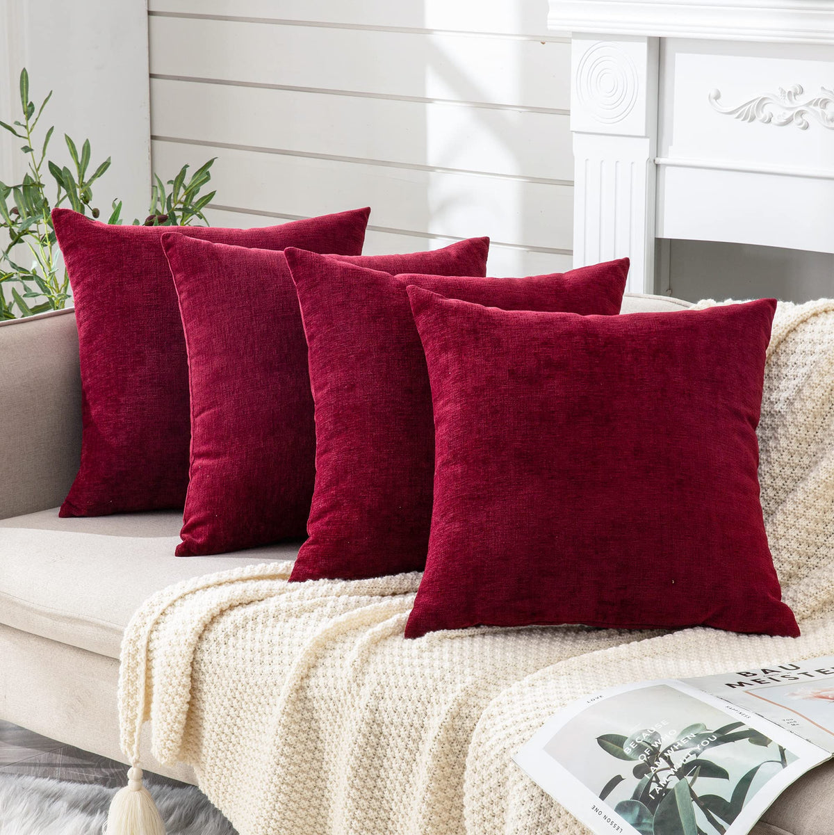 GAWAMAY Decorative Throw Pillow Covers 16x16 Inch Set of 2, Super Soft Chenille Square Pillows Farmhouse Fall Pillowcase for Living Room Bedroom Sofa Couch Cushion Cover Navy Blue 40x40cm