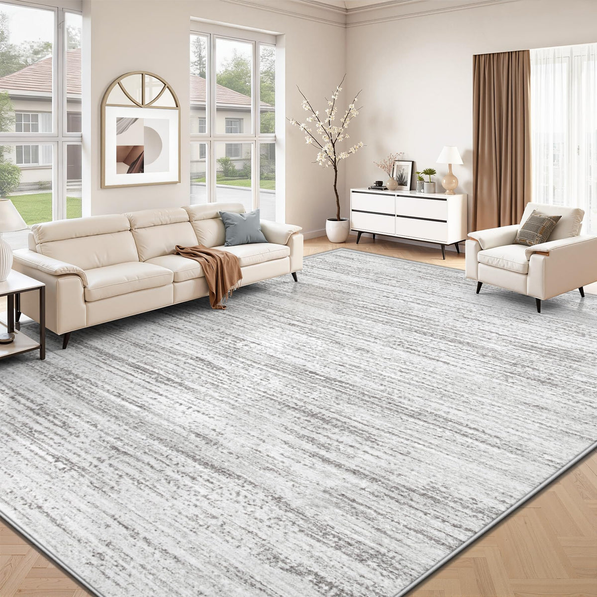 Area Rug 6x9 Living Room Rugs: Washable Modern Rug Non-Slip Soft Rugs Stain Resistant Printed Rug Indoor Carpet for Bedroom Kitchen Dining Room Nursery Home(Beige, 6'x9')