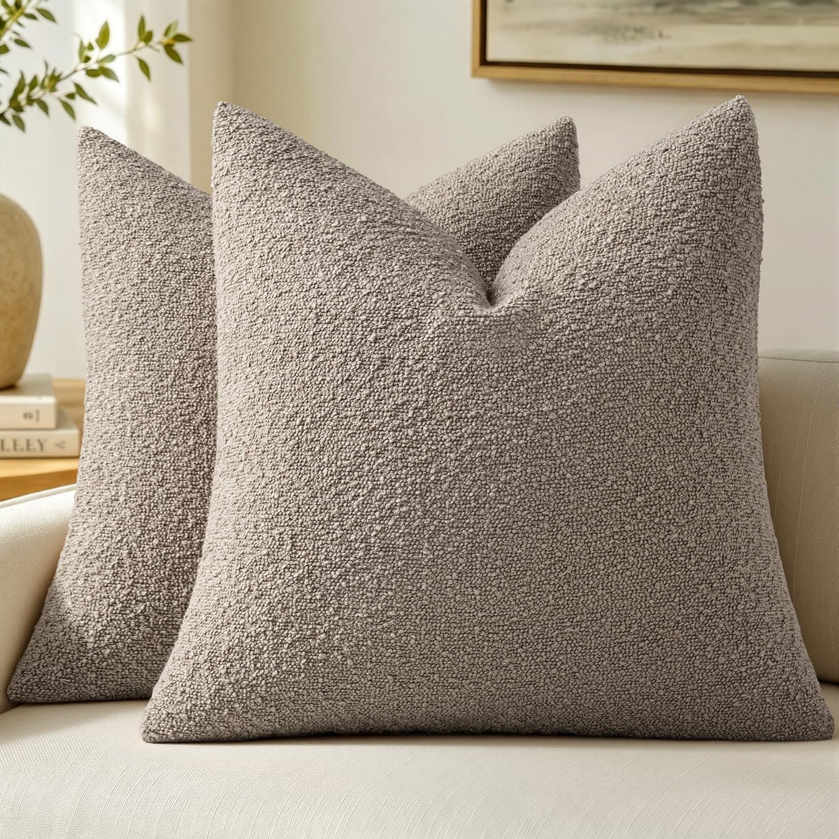 MIULEE 20x20 Decorative Boucle Couch Pillow Covers Brown