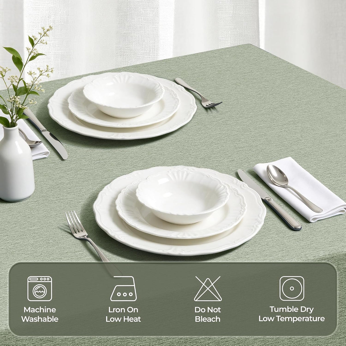 Decorelia Sage Green Linen Textured Tablecloth Rectangular 52 x70 Inch