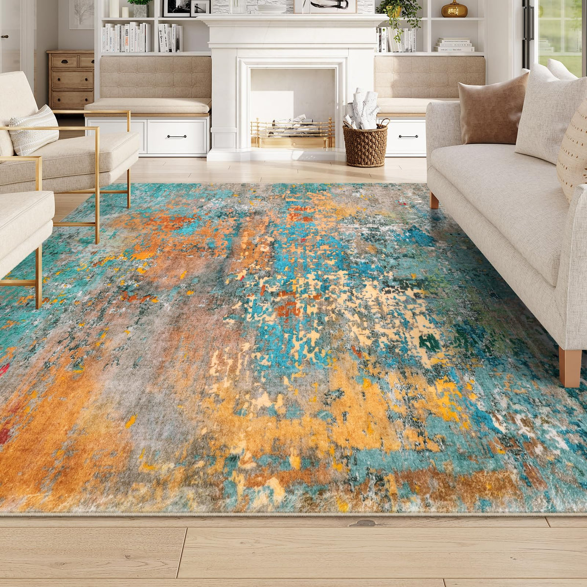 Lahome Modern Abstract Washable 5x7 Area Rugs for Living Room, Colorful Soft Bedroom Rug Low Pile Non Slip,Stain Resistance Dining Room Carpet for Nursery Office Entrance Home Office Decor