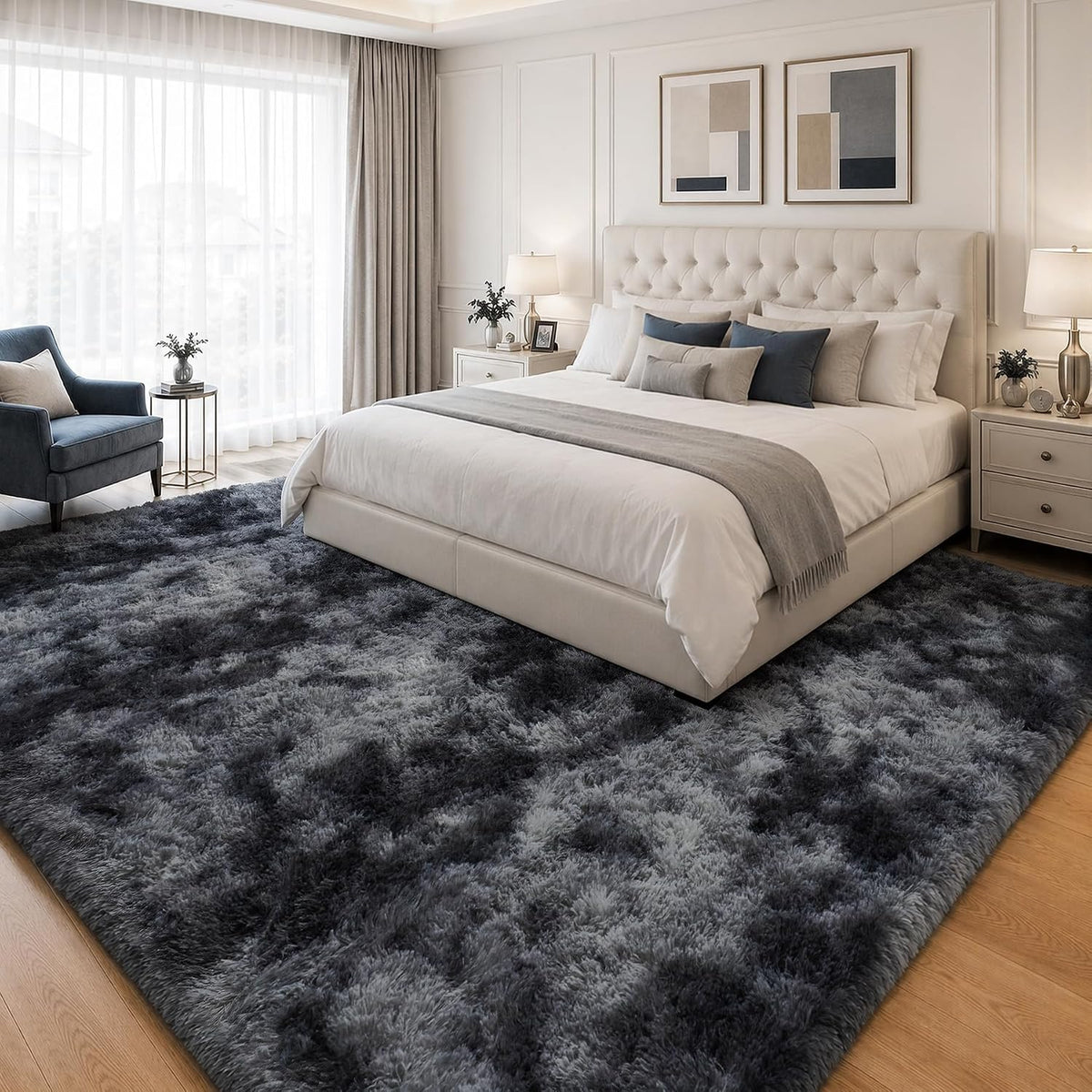 PLHXFR 8x10 Area Rugs Living Room: Fluffy Bedroom Soft Shag Rug Black Grey