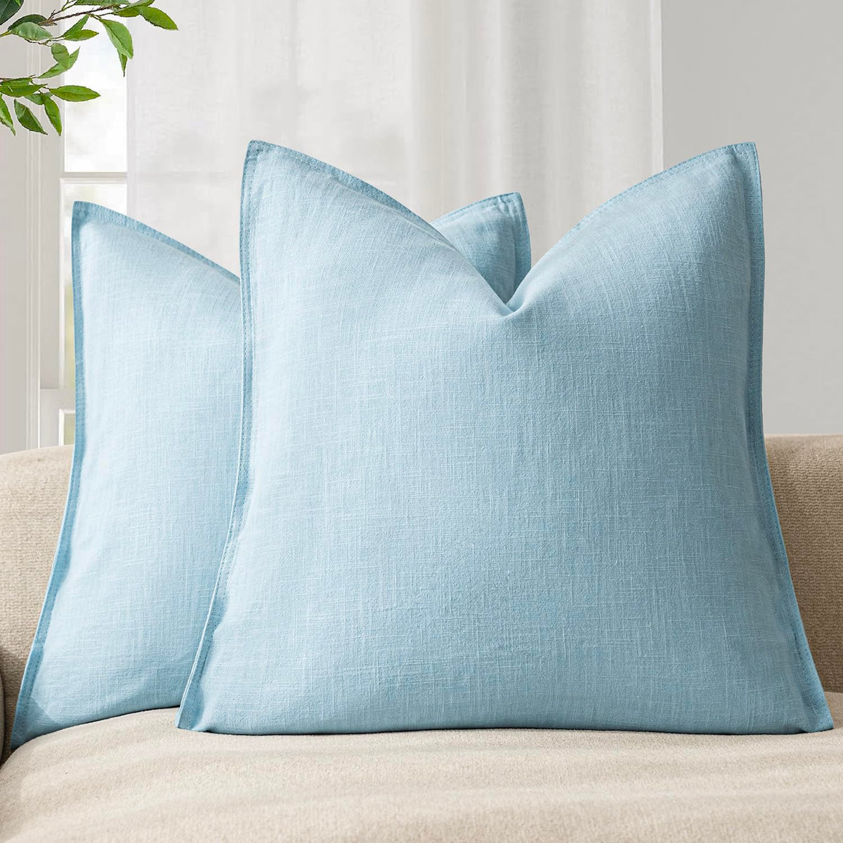 Foindtower Linen Solid Decorative Throw Pillow Covers 18x18 Natural Beige