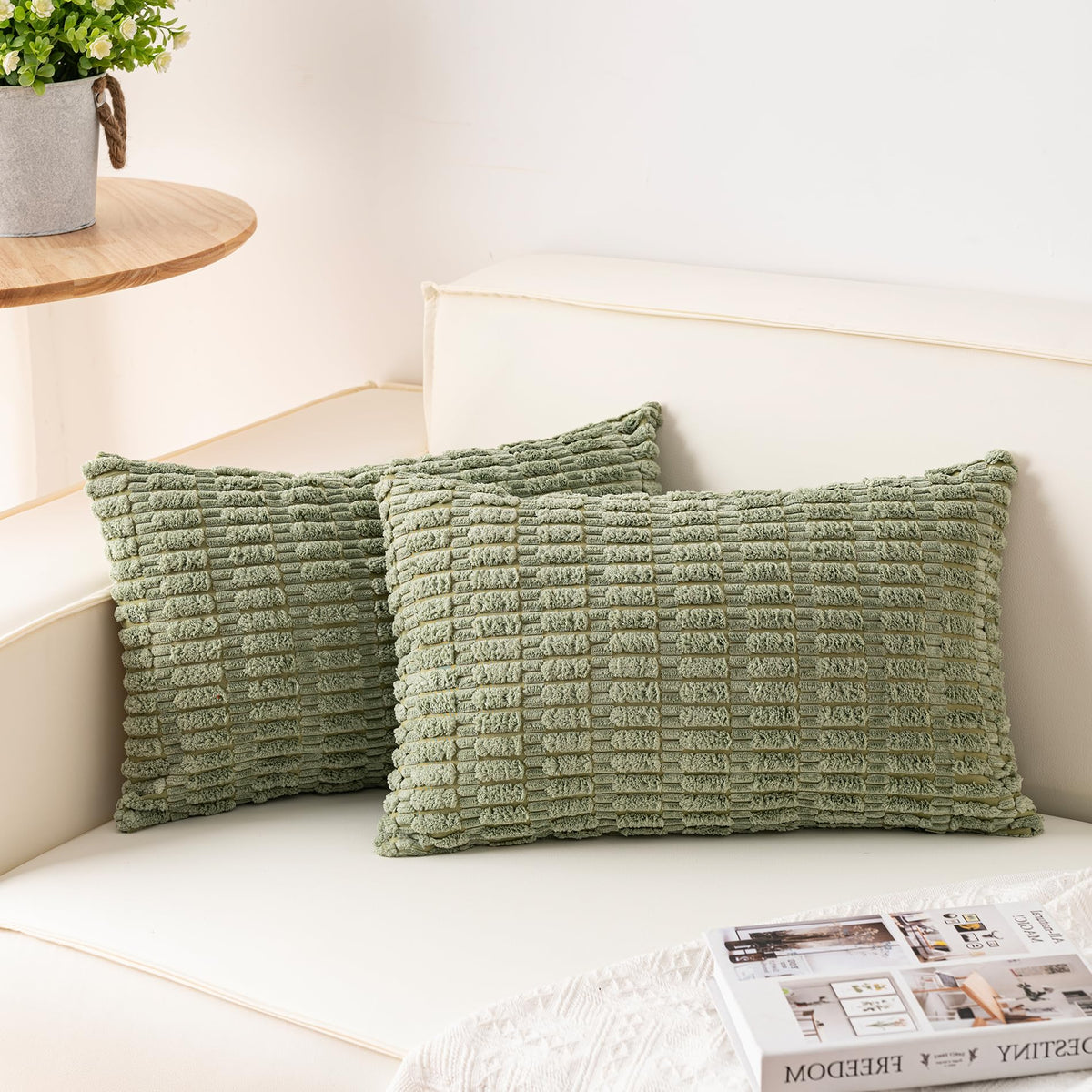 Pack of 2 Corduroy Decorative Throw Pillow Covers 18x18 Inch, Cream White