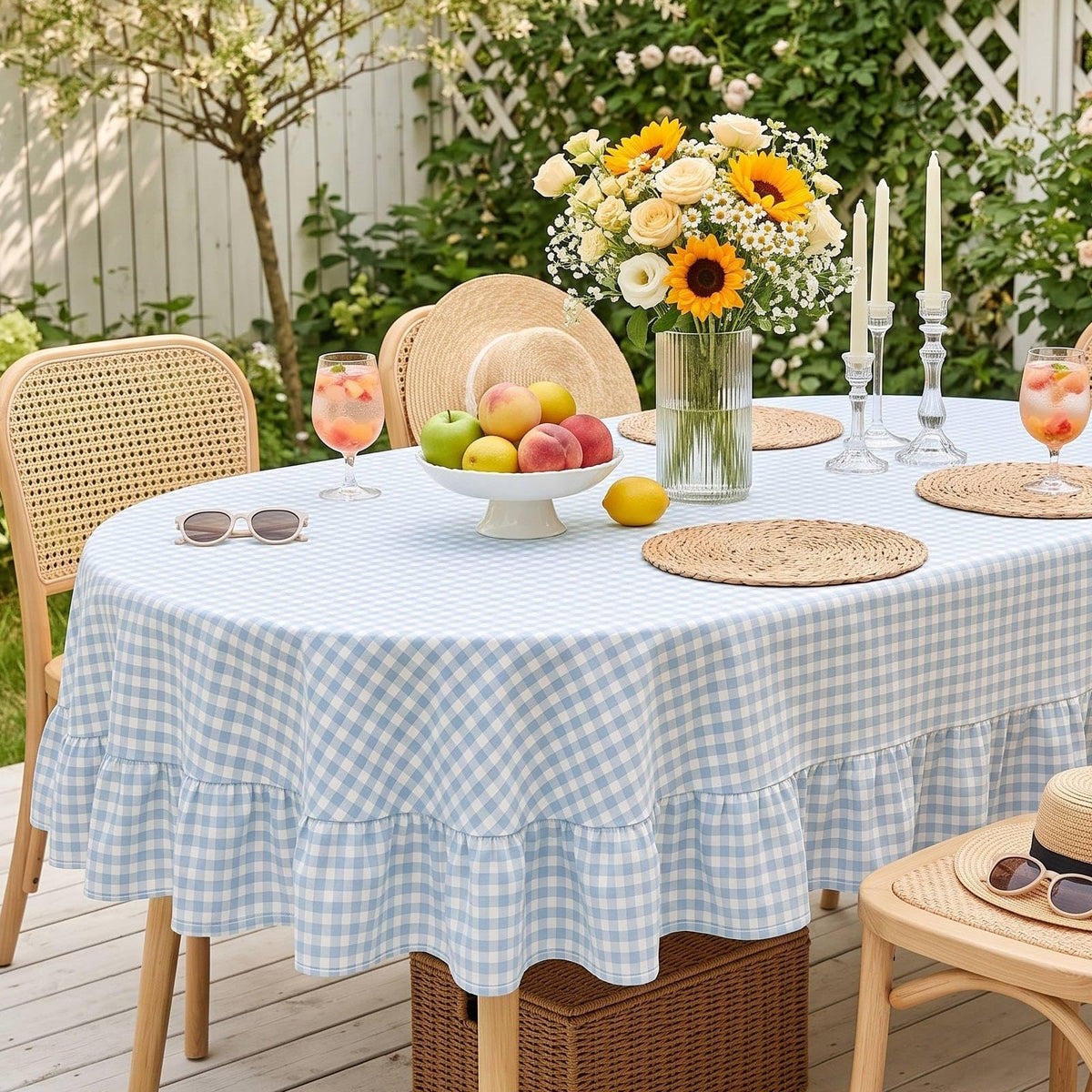 Mindsoft Brown Ruffled Gingham Tablecloth, 52 x 70 Inches, Rectangle