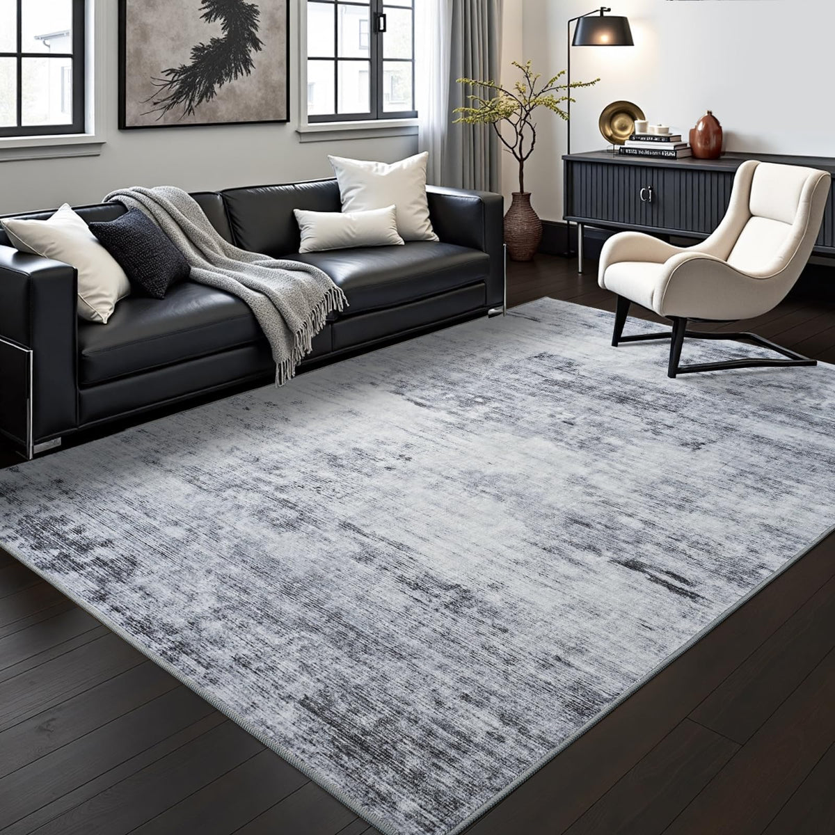 Toneed 4'x6' Washable Area Rugs for Bedroom Living Room, 48"x72" Grey