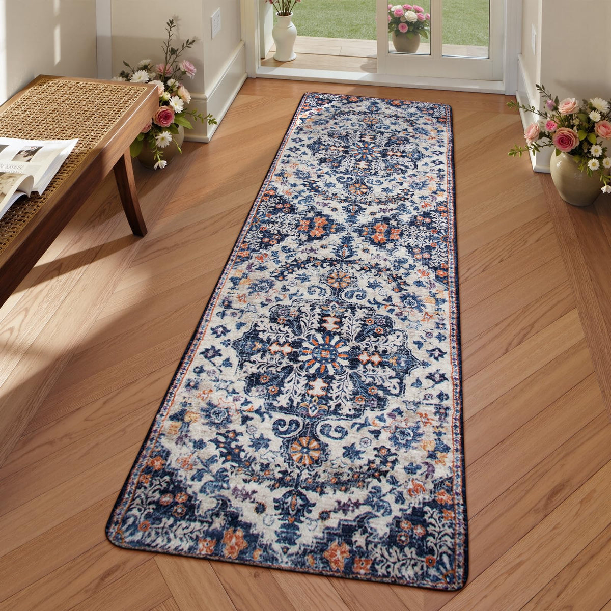 Lahome Felice Boho Tribal 2x3 Washable Small Rugs for Entryway Doormat Indoor Entrance, Throw Rugs with Rubber Backing, Bohemian Soft Non-Slip Bathroom Carpet for Bath Front Door Kitchen Floor