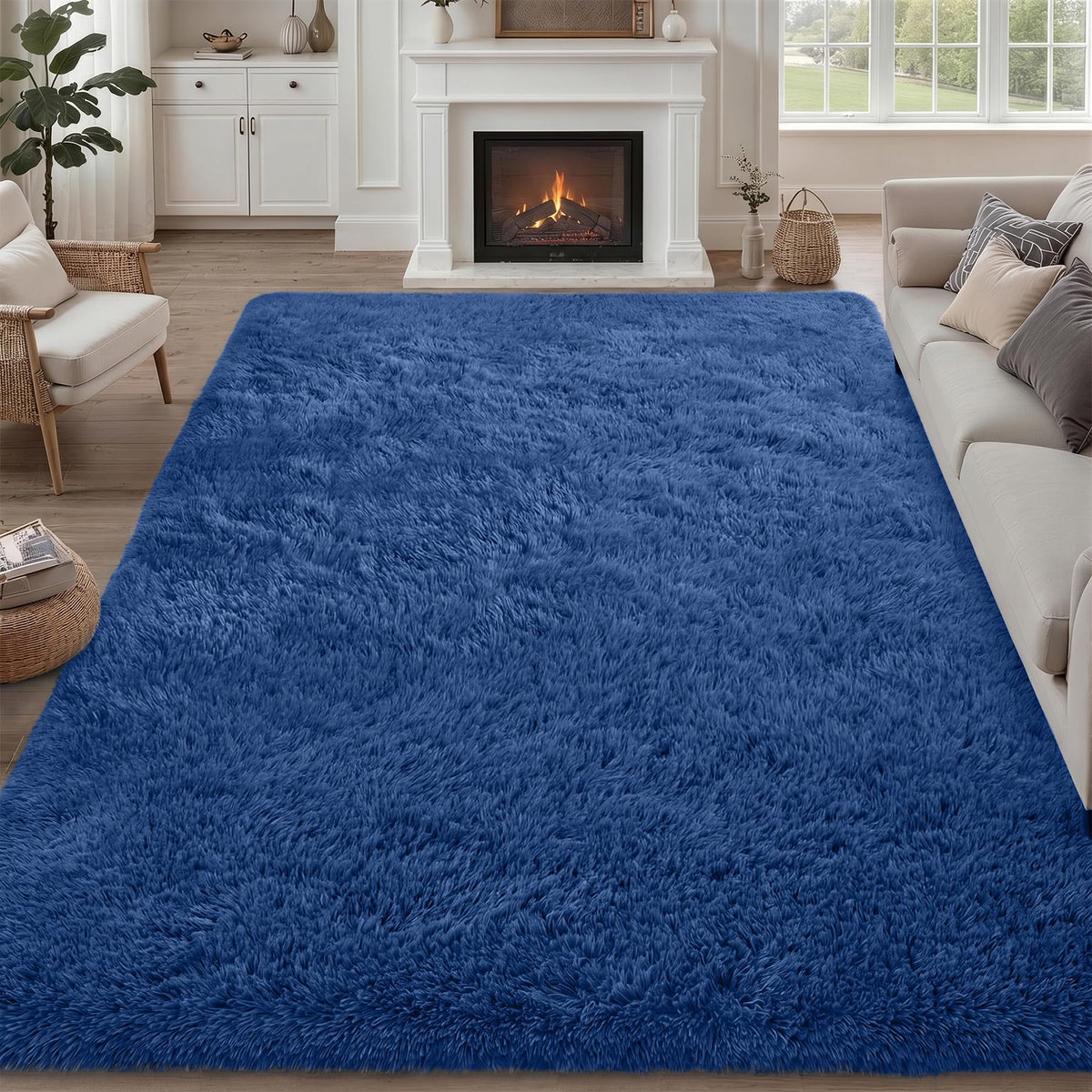 8x10 Area Rug Living Room Bedroom: Fluffy Plush Shag Carpet Black
