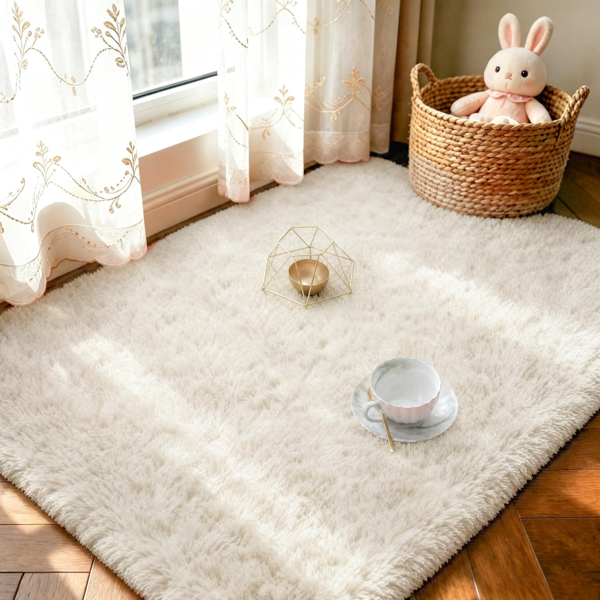 LOCHAS 4x6 Area Rugs Fluffy Living Room Carpets for Kids Bedroom, White