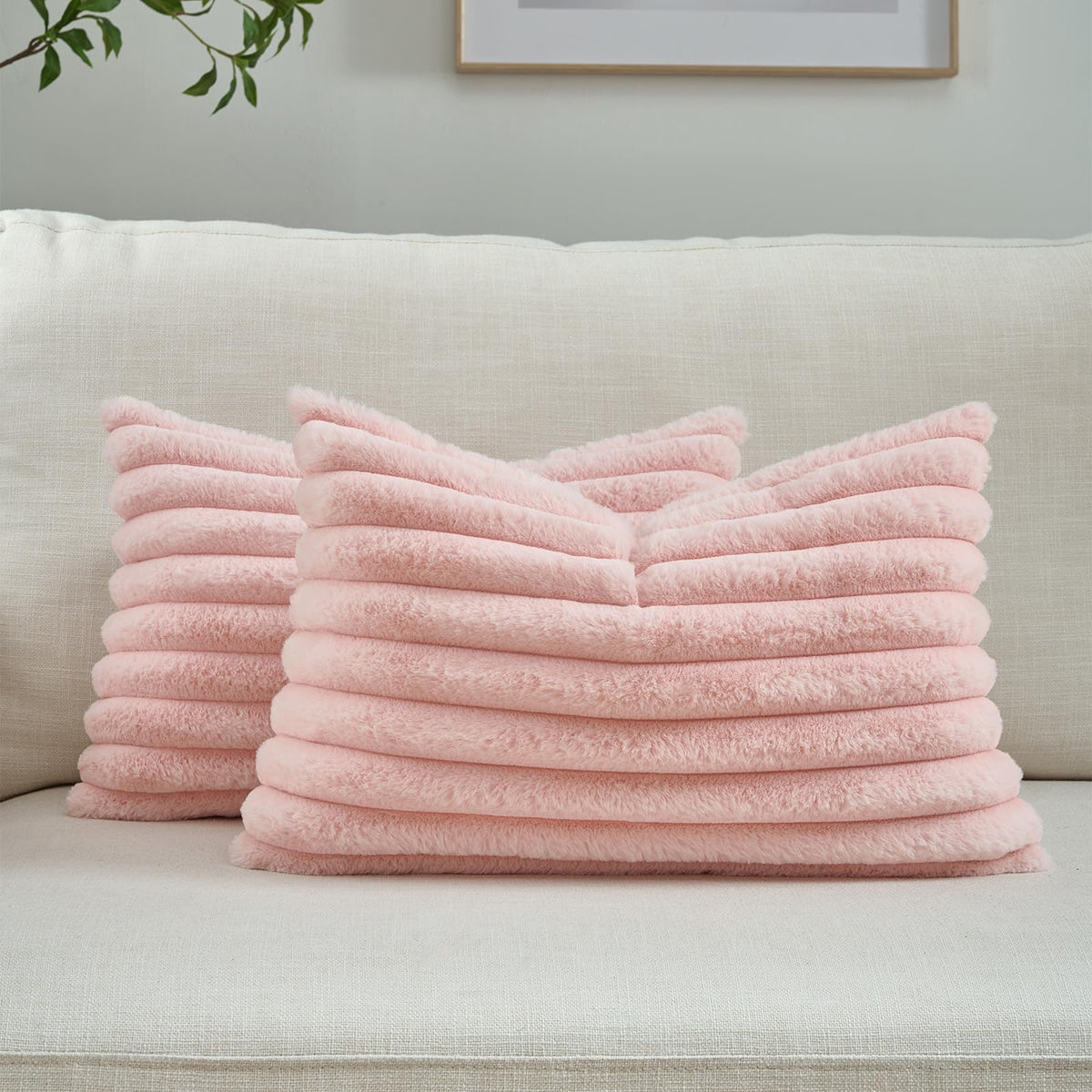 FUTEI Pack of 2 Faux Fur Throw Pillow Covers 18x18 Inch, Cream White