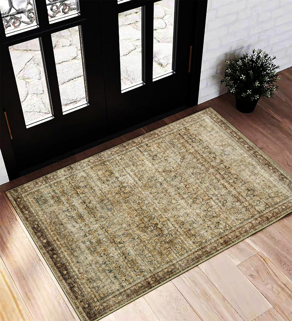 CHAMPLANT 6'x9' Washable Vintage Area Rug Boho Chic Medallion Distressed Design Non-Shedding Easy Care Ideal for High Traffic Areas in Living Room Bedroom Kitchen Office Large Carpet