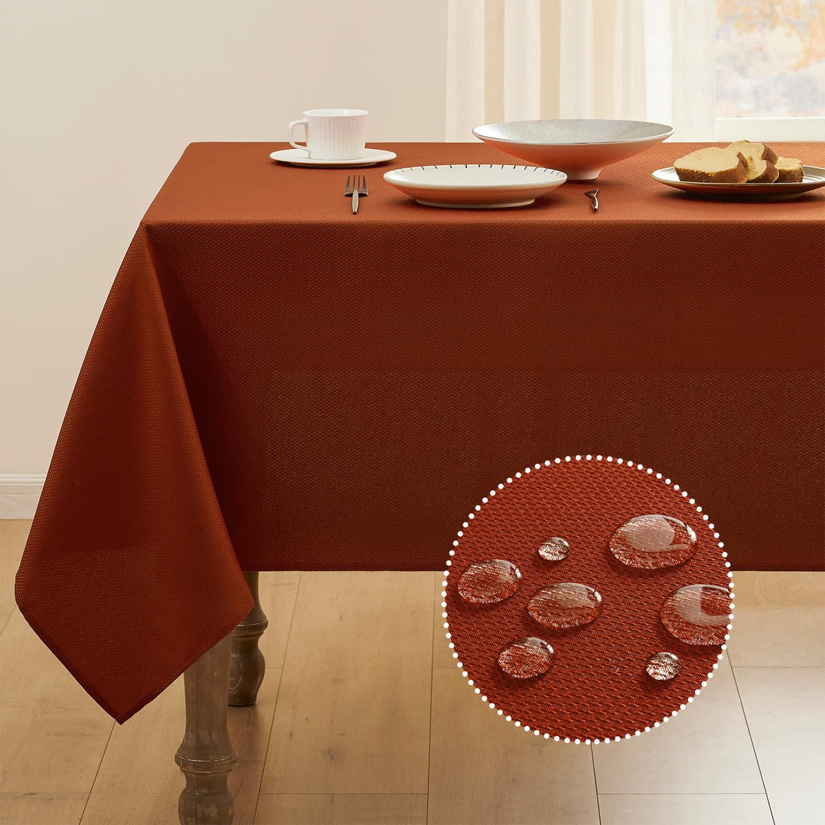 Veblandy Textured Tablecloth Rectangle Waterproof Table Cloth, Washable Table Cover Wrinkle Free Fabric Tabletop Decoration for Kitchen, Dining, Wedding, Parties, 60 x 104 Inch, Red