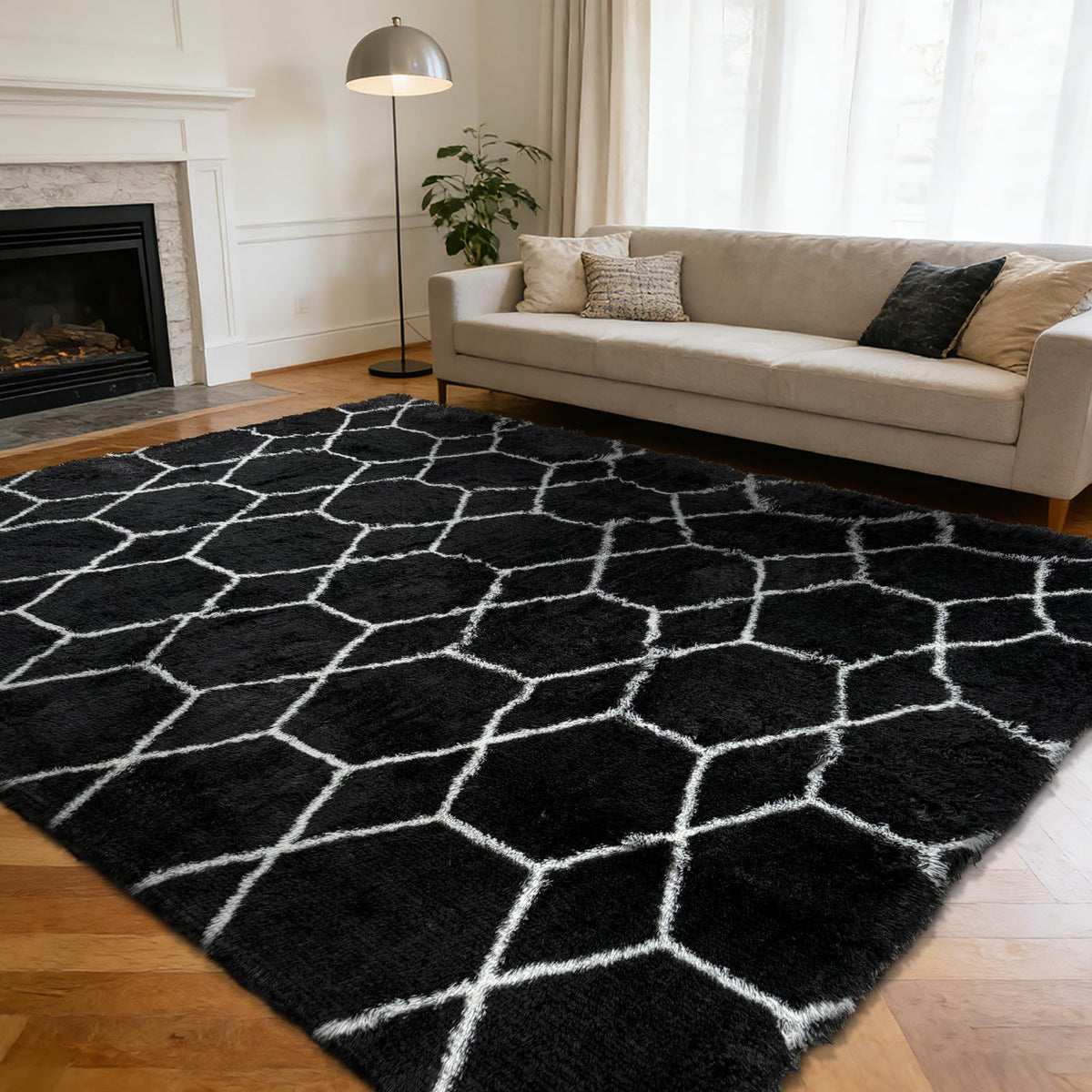 6x9 Black Fluffy Area Rug for Living Room,Large Shag Area Rugs for Bedroom