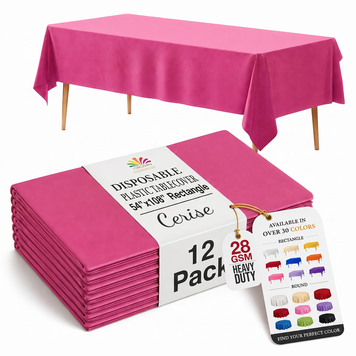 Exquisite 12-Pack Premium Plastic Tablecloth 12-Pack Premium Plastic Tablecloth 84in. Round Table Cover - Emerald Green