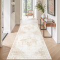 Area Rug 8x10 Washable Rug, Vintage Boho Medallion Rugs Non-Slip Soft Low Pile Large Distressed Rug Indoor Retro Carpet for Living Room Bedroom Dining Room Office Children's Room(Beige, 8'x10')