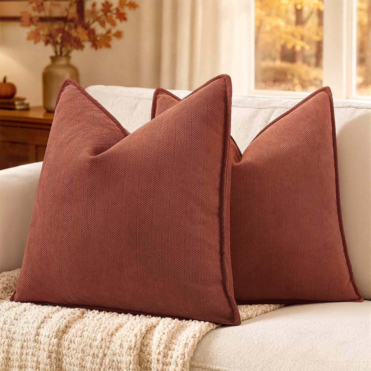 MIULEE Pack of 2 Sage Green Decorative Chenille Pillow Covers 20x20 Inch