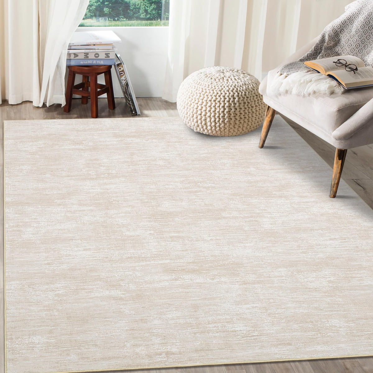 RUGSREAL Bedroom Area Rug 4x6 Modern Abstract Area Rug Stain Resistant Small Living Room Rug Contemporary Dining Room Rug Non-Slip Solid Rug Aesthetic Accent Floor Carpet for Kitchen Office, Dark Grey