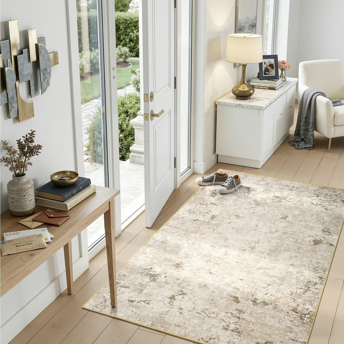 Toneed 4'x6' Washable Area Rugs for Bedroom Living Room, 48"x72" Grey