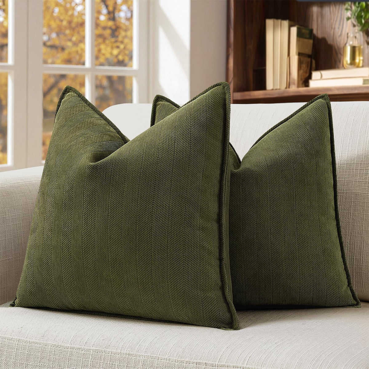MIULEE Pack of 2 Sage Green Decorative Chenille Pillow Covers 20x20 Inch