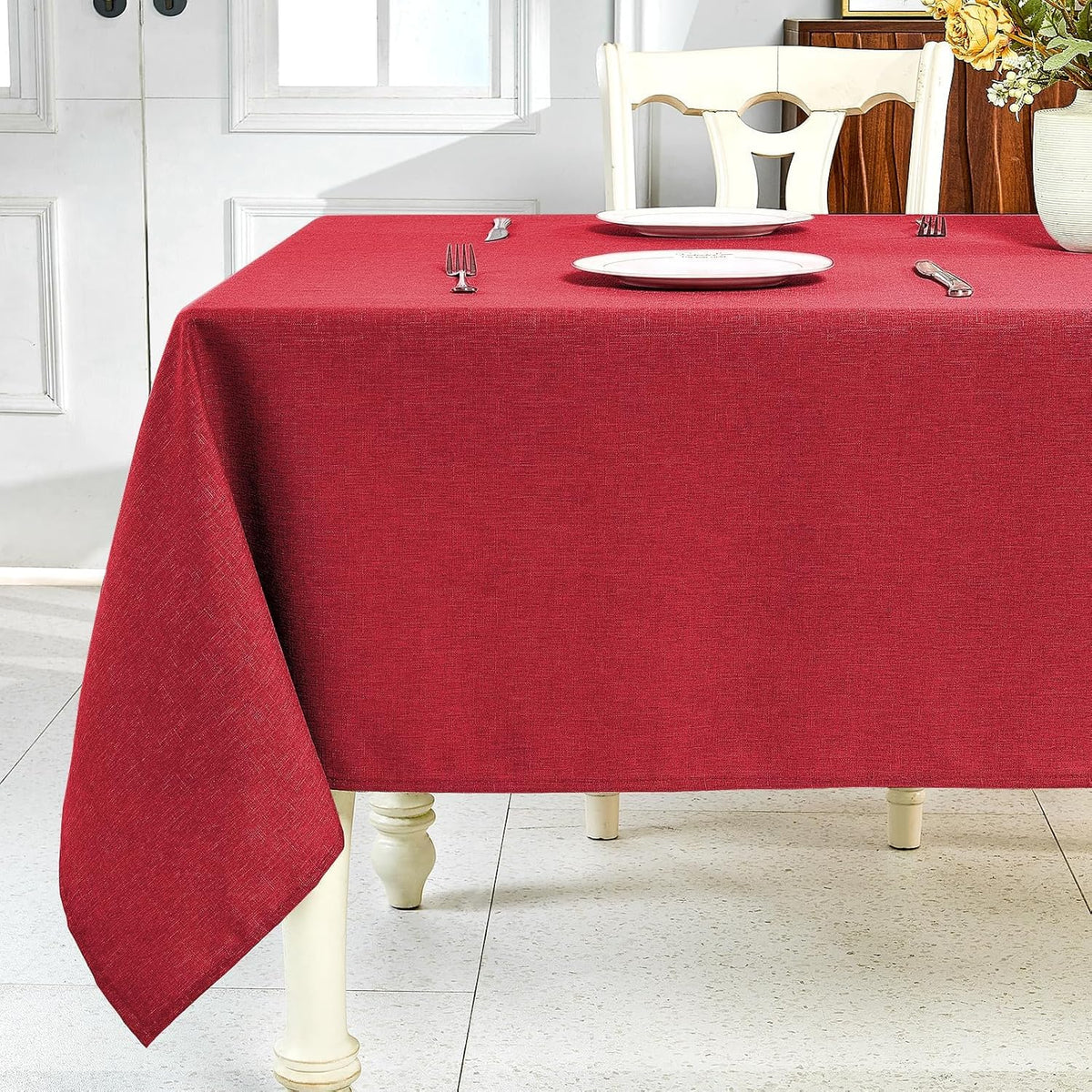 IVAPUPU Textured Linen Rectangle Table Cloth, Sage Green, 52 x 70 Inch