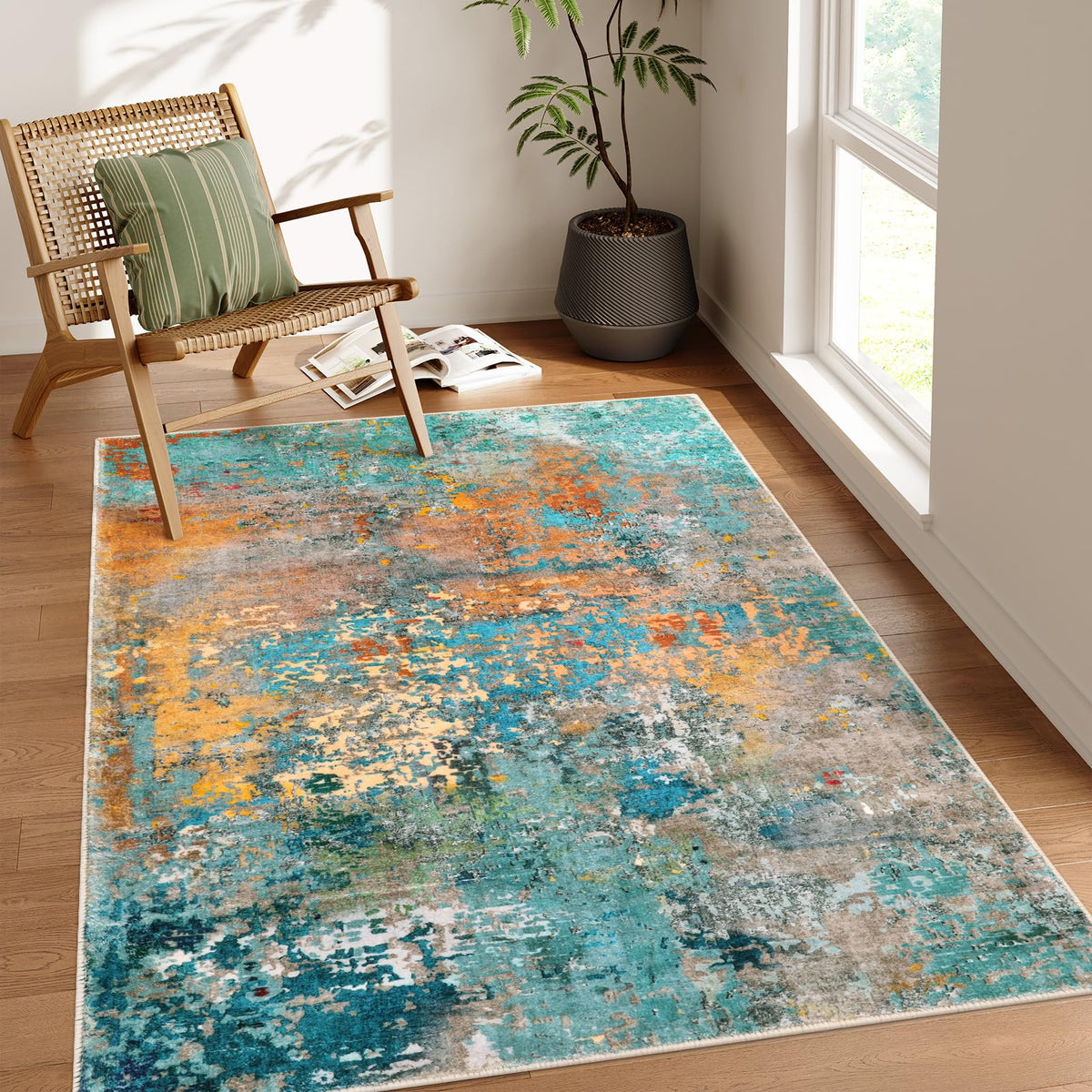 Lahome Modern Abstract Washable 5x7 Area Rugs for Living Room, Colorful Soft Bedroom Rug Low Pile Non Slip,Stain Resistance Dining Room Carpet for Nursery Office Entrance Home Office Decor