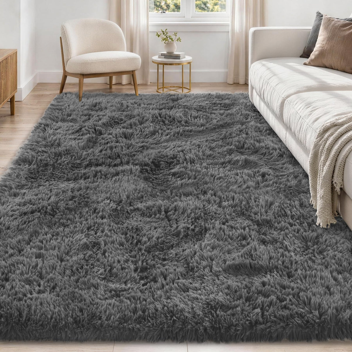 Tosuoka 5x7 Area Rugs for Living Room Bedroom, Black Rug Soft Fluffy Shag