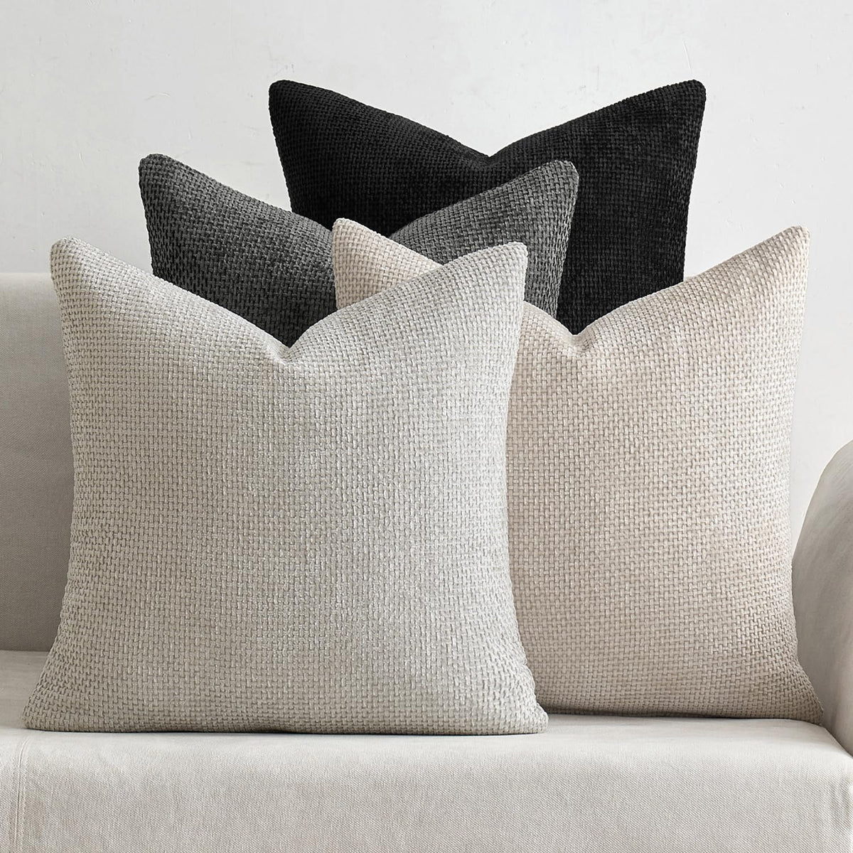 MIULEE Soft Decorative Chenille Pillow Covers Neutral 18x18 Pack of 4