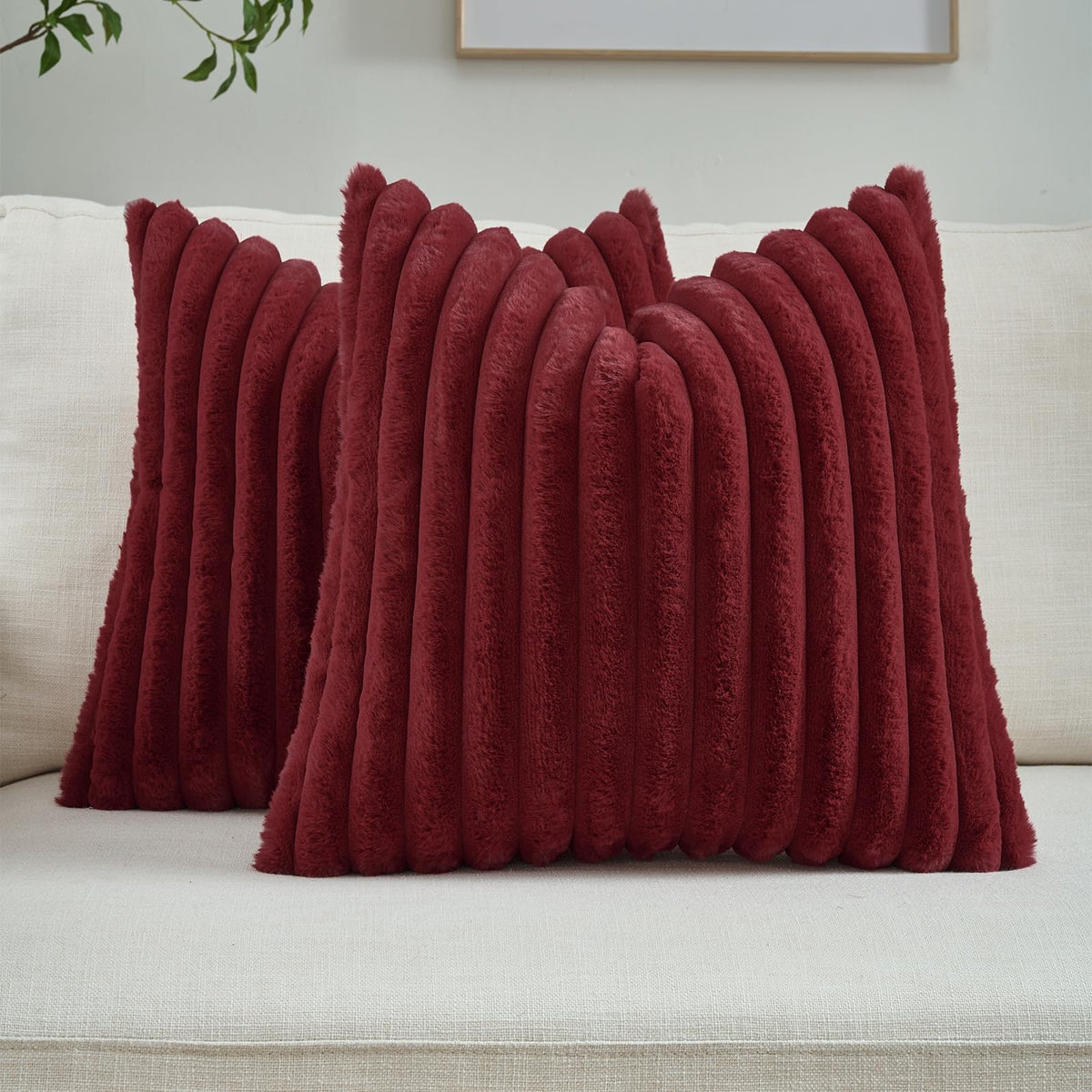 FUTEI Pack of 2 Faux Fur Throw Pillow Covers 18x18 Inch, Cream White