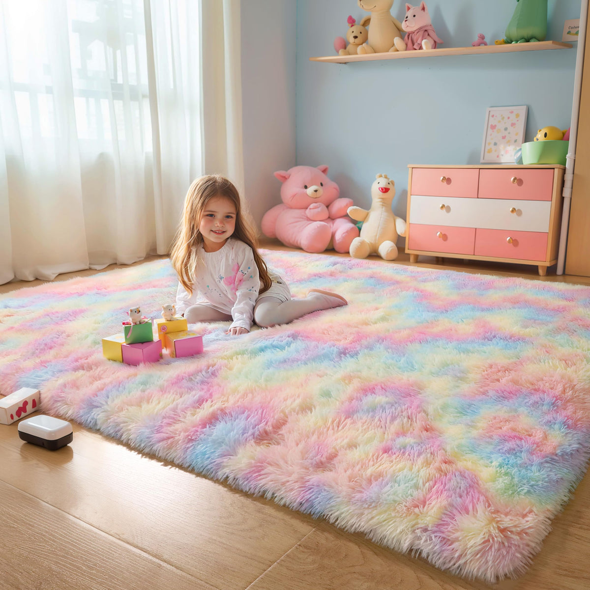 Pink Fluffy 4x6 Area Rugs for Bedroom Girls, Plush Washable Carpet