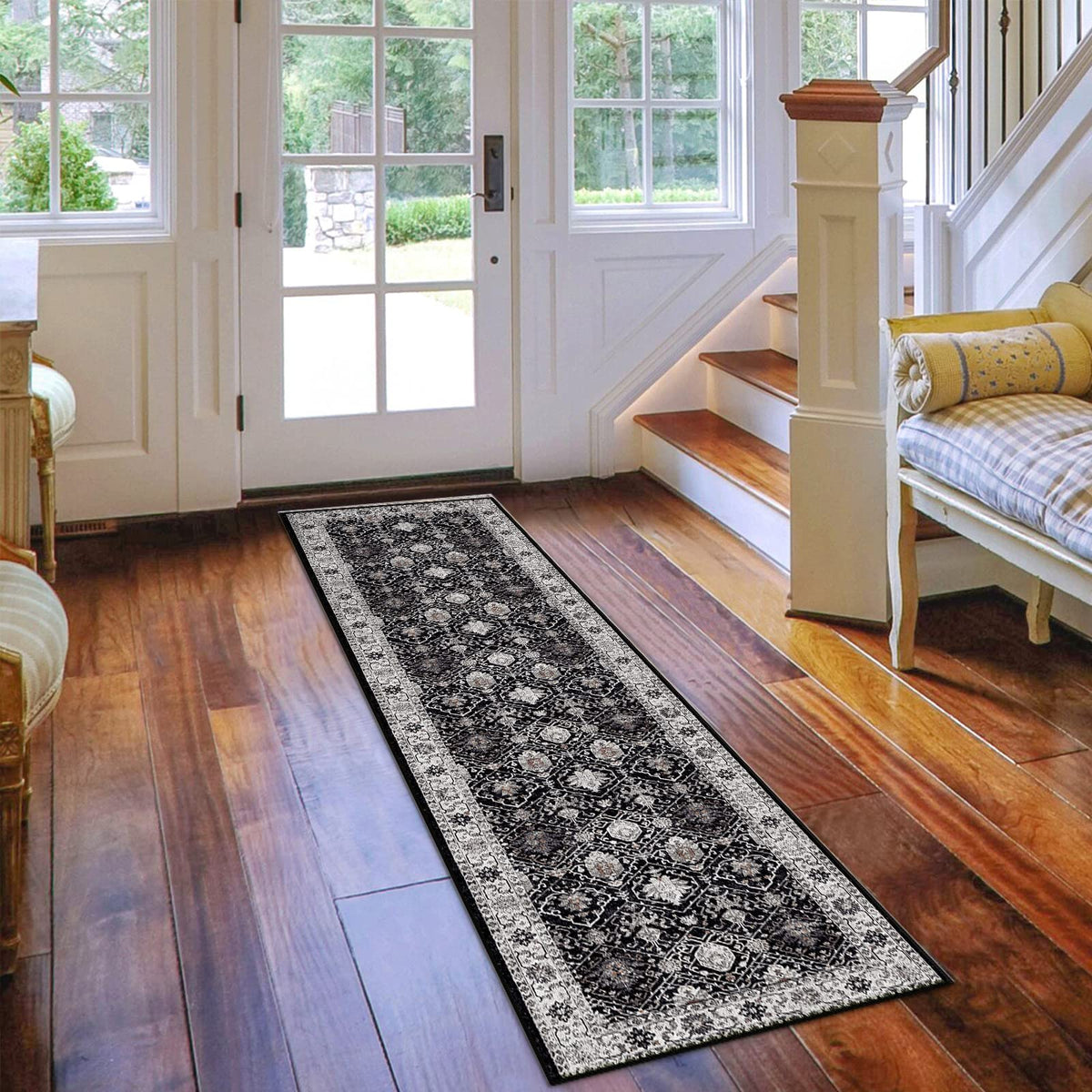 Hallway Washable Runner Rug - 2x10 Kitchen Rugs Entryway Rug Runner Vintage Soft Floor Mat Non Slip Indoor Farmhouse Carpet for Bathroom Living Room Bedroom (2 X 10, Beige)