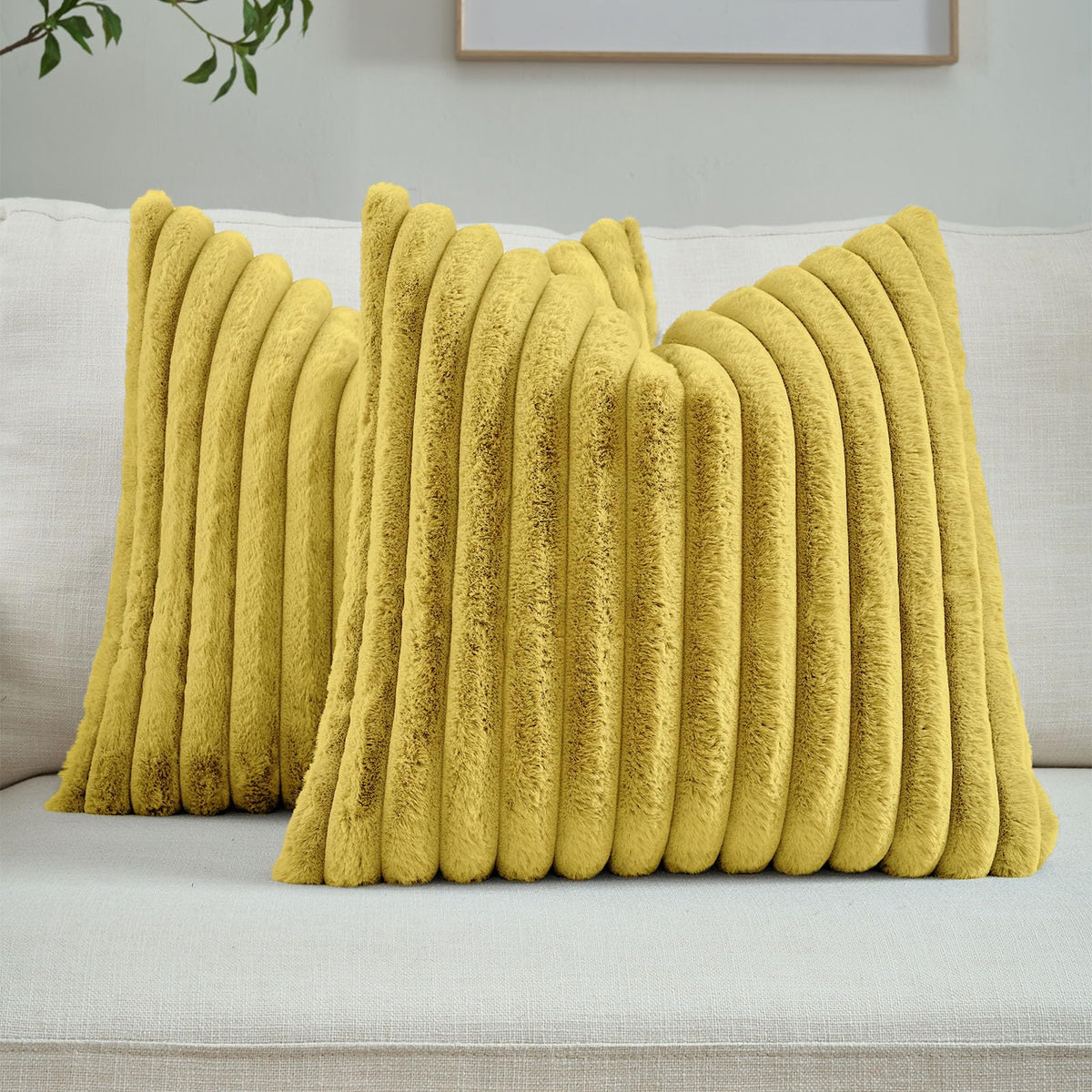 FUTEI Pack of 2 Faux Fur Throw Pillow Covers 18x18 Inch, Cream White