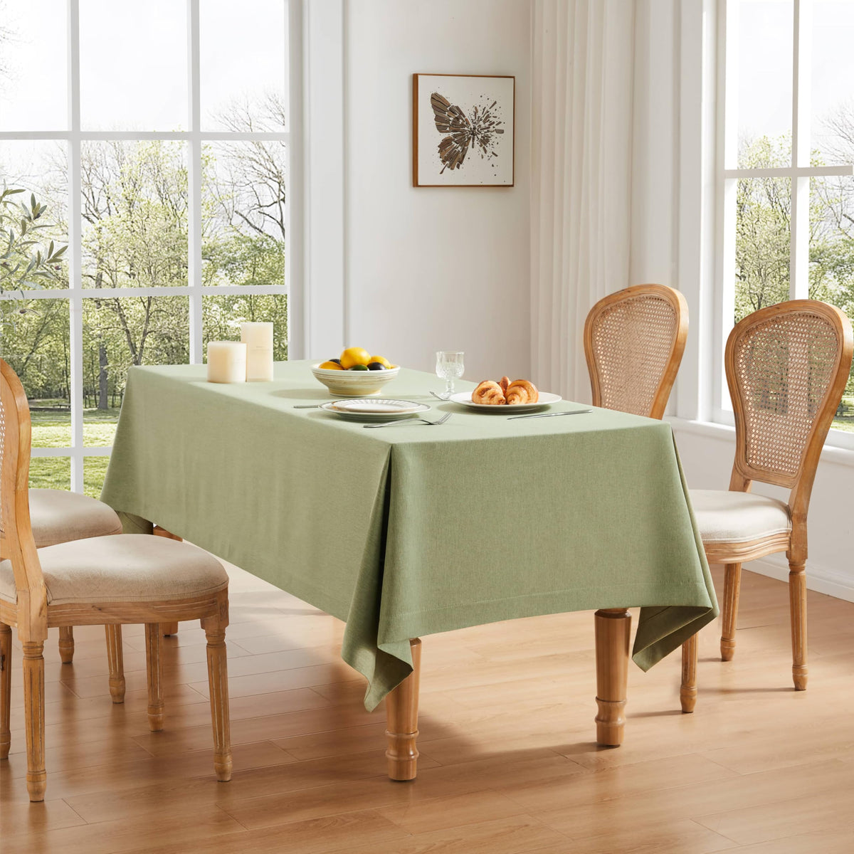 ZeeMart Linen Textured Rectangle Table Cloth, 60x104 Inch Light Tan