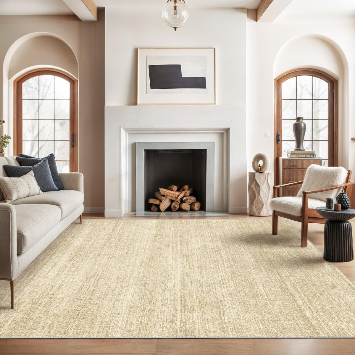 Valenrug Washable Rugs 5x7, Non Slip Large Area Rugs for Living Room, Beige