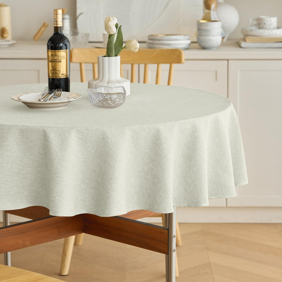 Decorelia Sage Green Linen Textured Tablecloth Rectangular 52 x70 Inch
