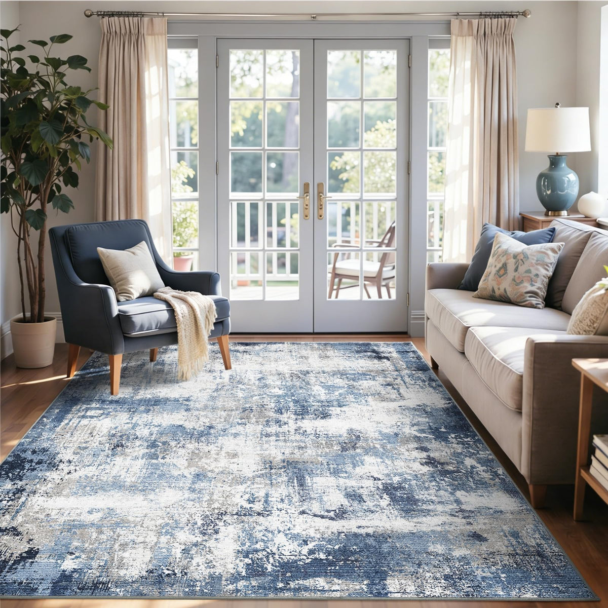 6x9 Ft Large Area Rugs for Living Room, Soft Non-Slip Washable Rugs Modern Abstract Pattern Carpet for Bedroom Indoor Floor Nursery Home Decor (Blue)