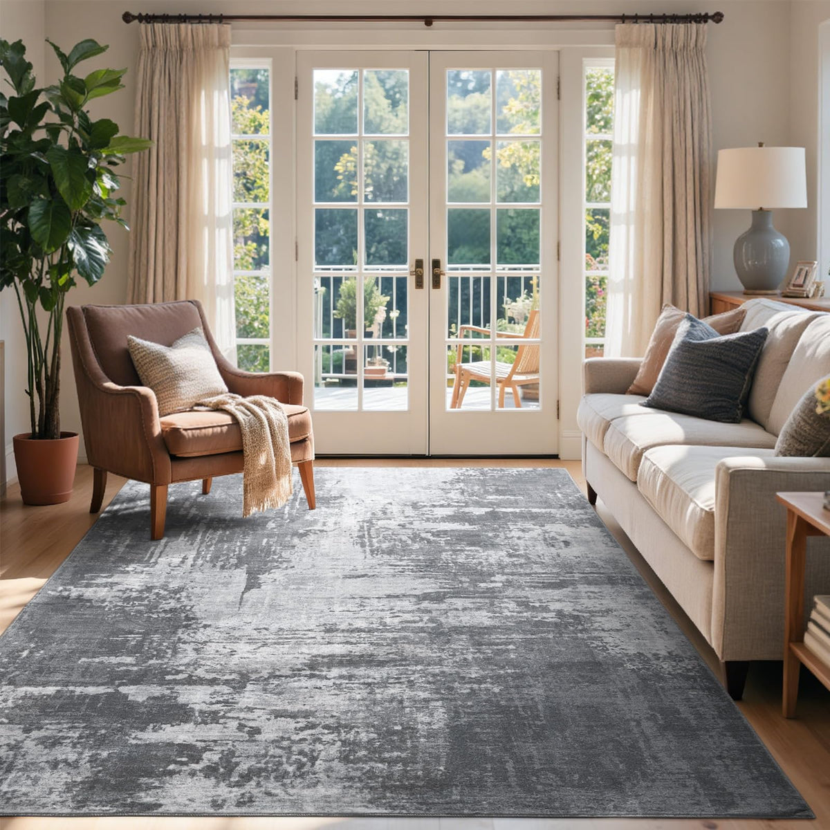 6x9 Ft Large Area Rugs for Living Room, Soft Non-Slip Washable Rugs Modern Abstract Pattern Carpet for Bedroom Indoor Floor Nursery Home Decor (Blue)