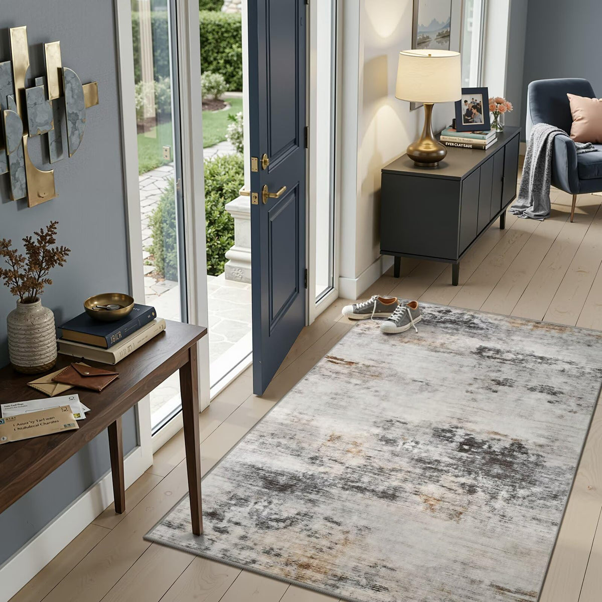 Toneed 4'x6' Washable Area Rugs for Bedroom Living Room, 48"x72" Grey