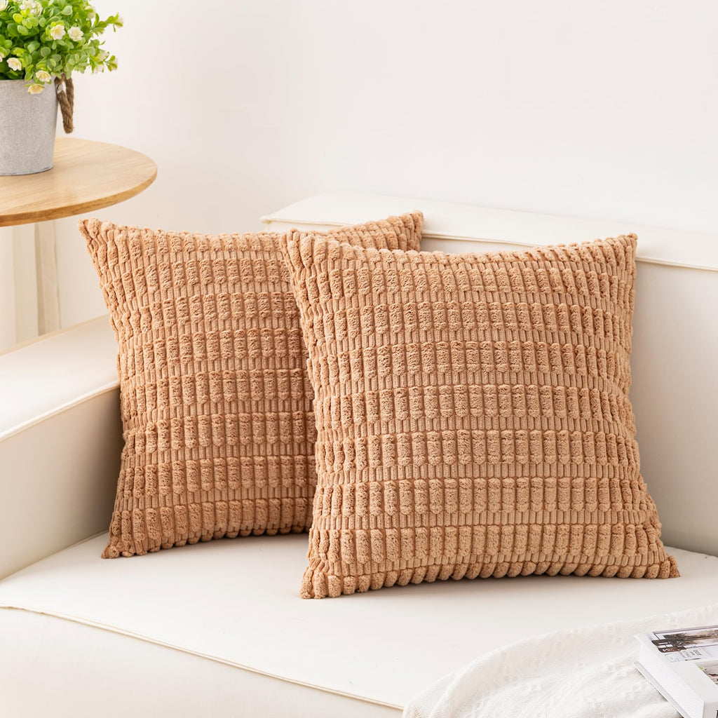 Pack of 2 Corduroy Decorative Throw Pillow Covers 18x18 Inch, Cream White